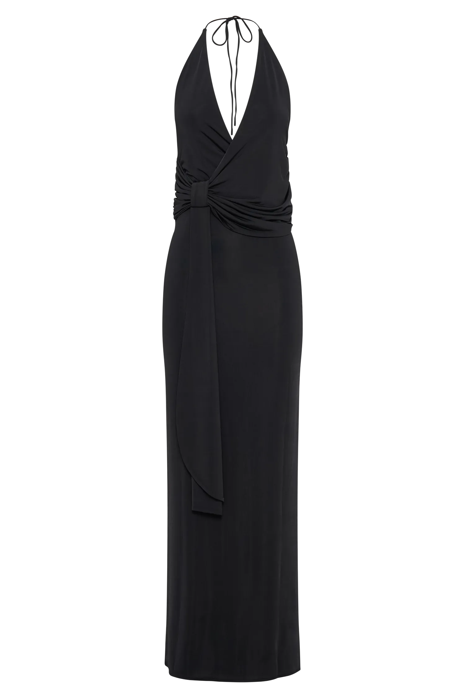 Tyla Draped Slinky Halter Maxi Dress - Black