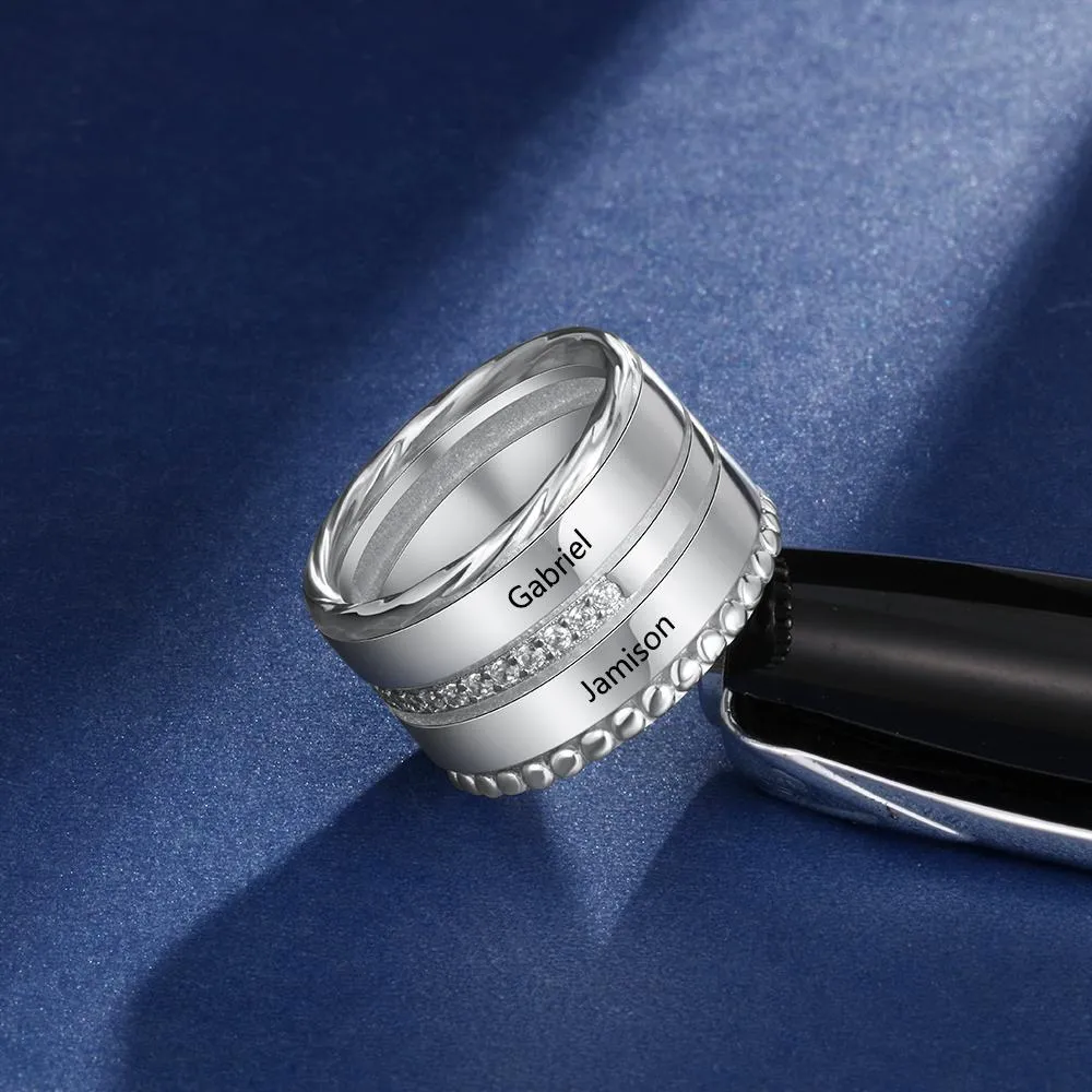 Unisex Personalized Double Top Rings, Engrave Two Custom Name, Trendy Wedding Bands