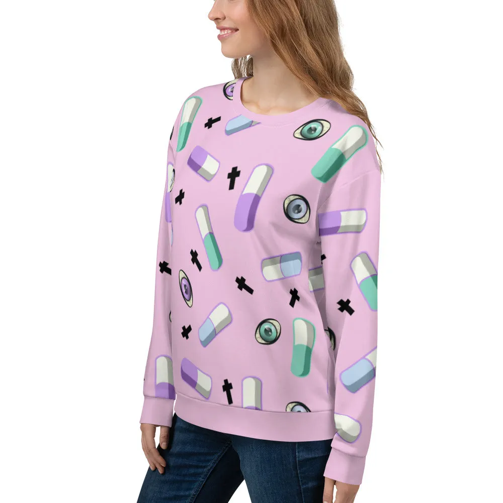 Unisex Sweatshirt, Menhera Kei Pills Pink