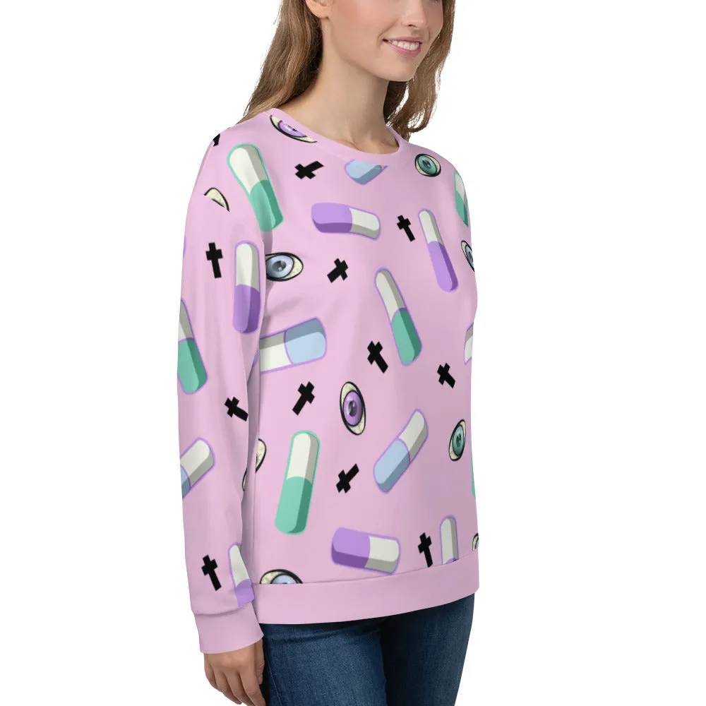 Unisex Sweatshirt, Menhera Kei Pills Pink