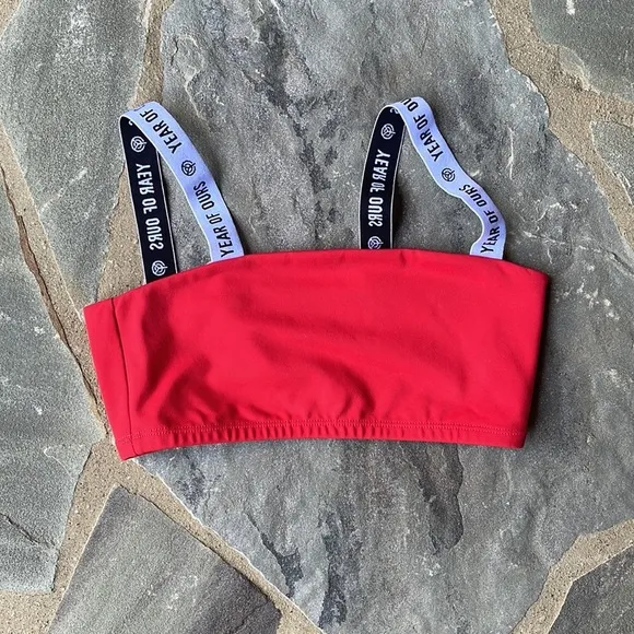 UO-Year Of Ours Kimberly Logo Band Sports Bra-Red