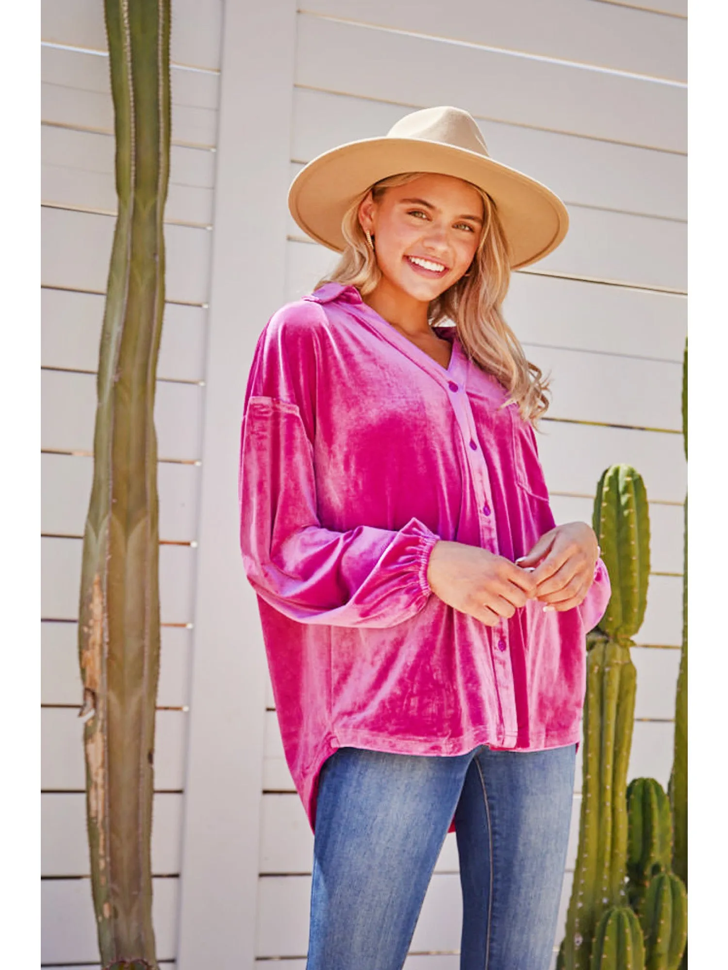 Velvet Top with V-Neck