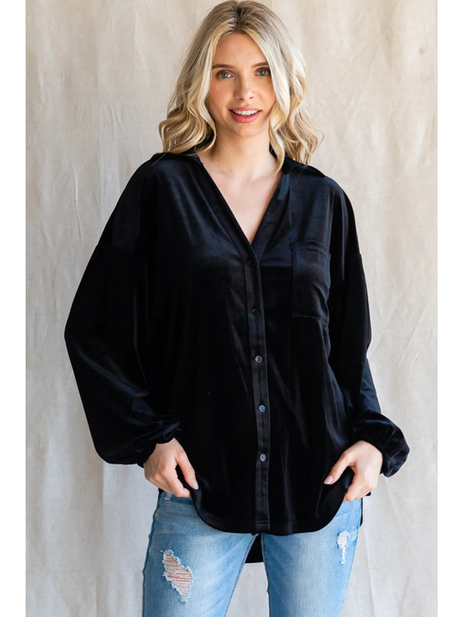 Velvet Top with V-Neck