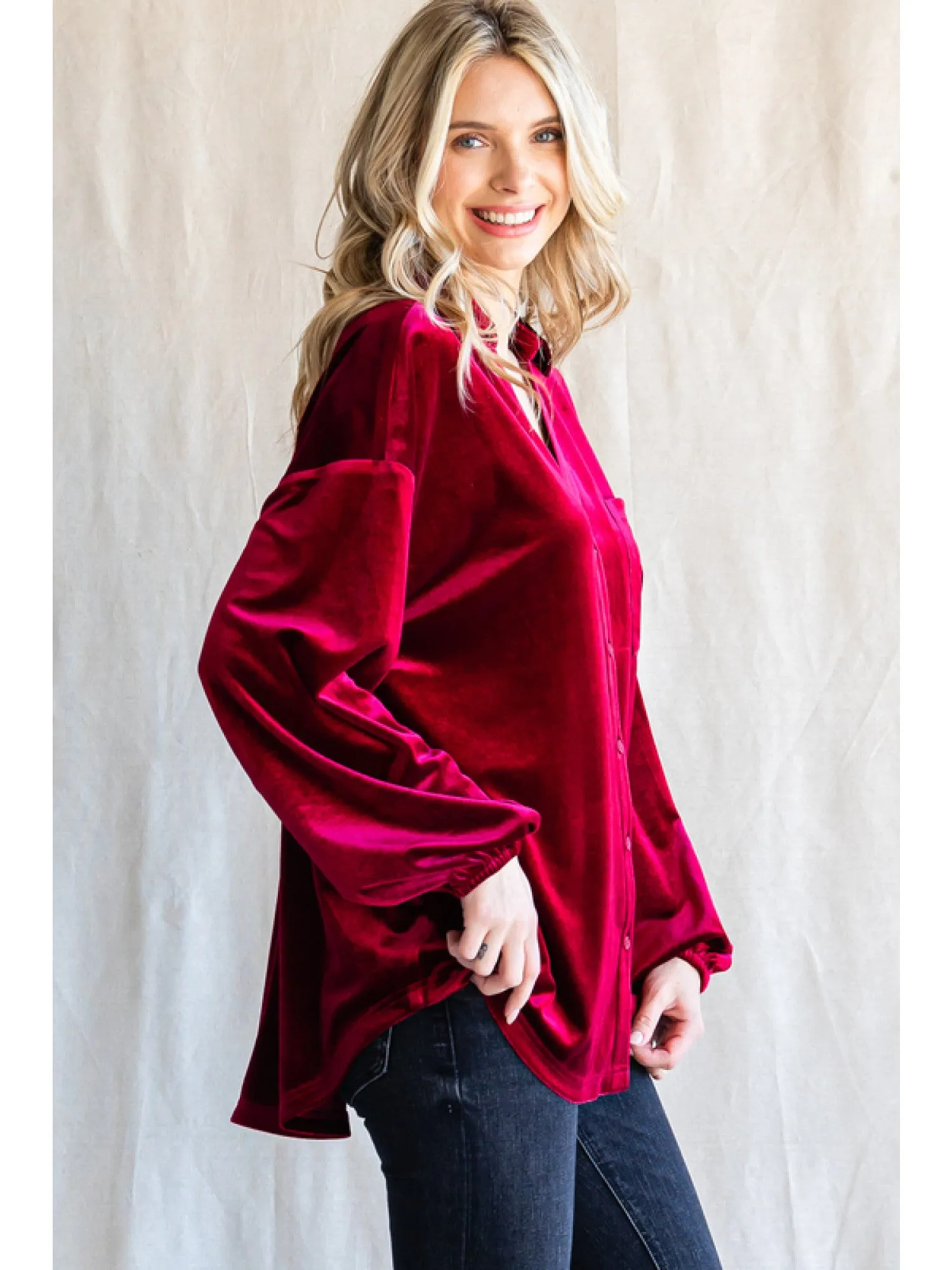 Velvet Top with V-Neck