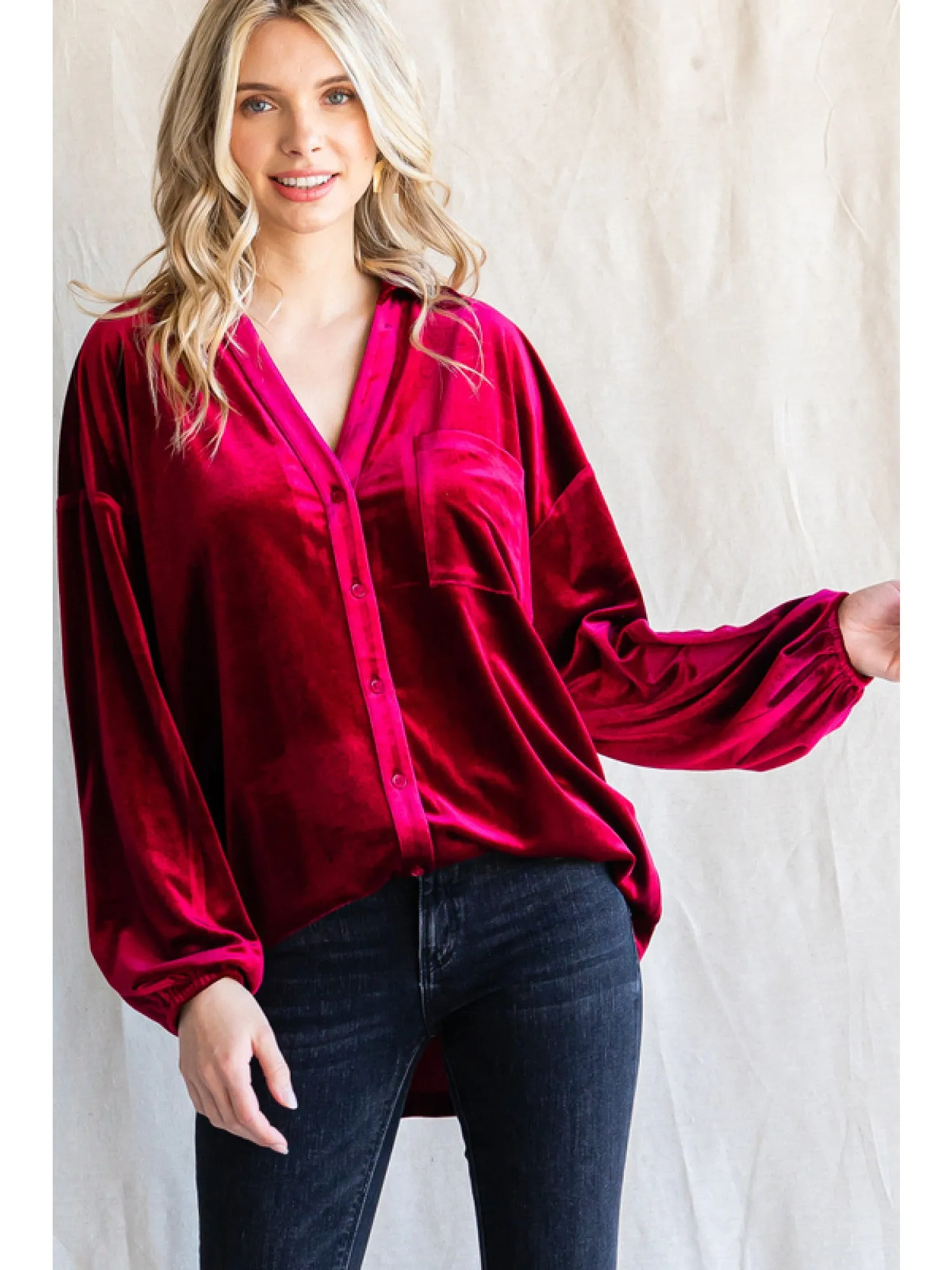 Velvet Top with V-Neck