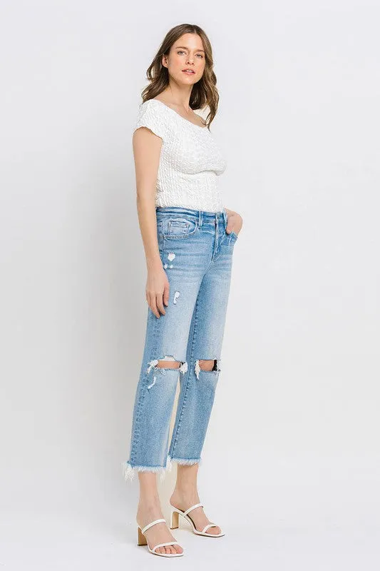 VERVET by Flying Monkey High Rise Frayed Hem Crop Straight Jeans