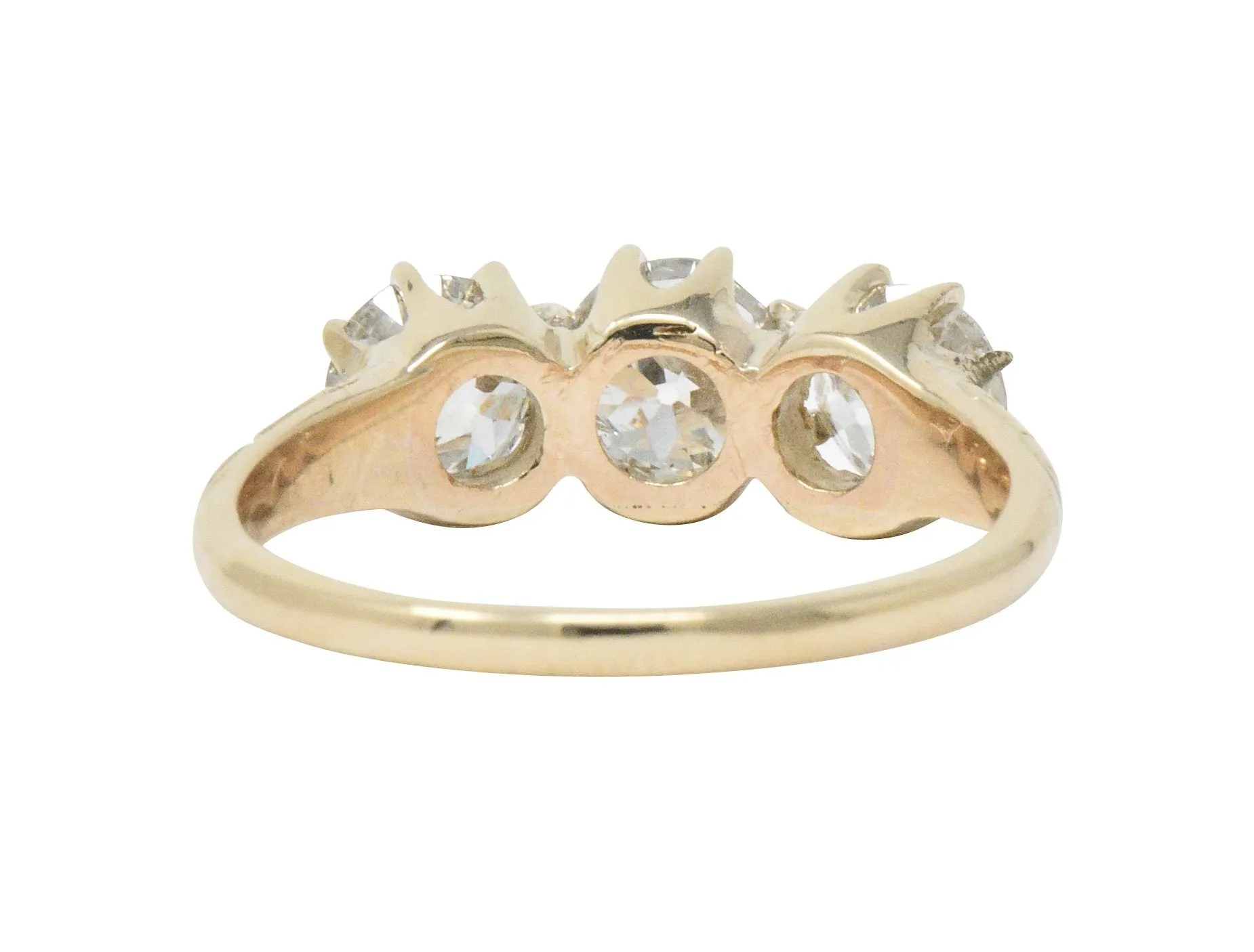 Victorian 1.65 CTW Diamond 14 Karat Gold Three Stone Ring