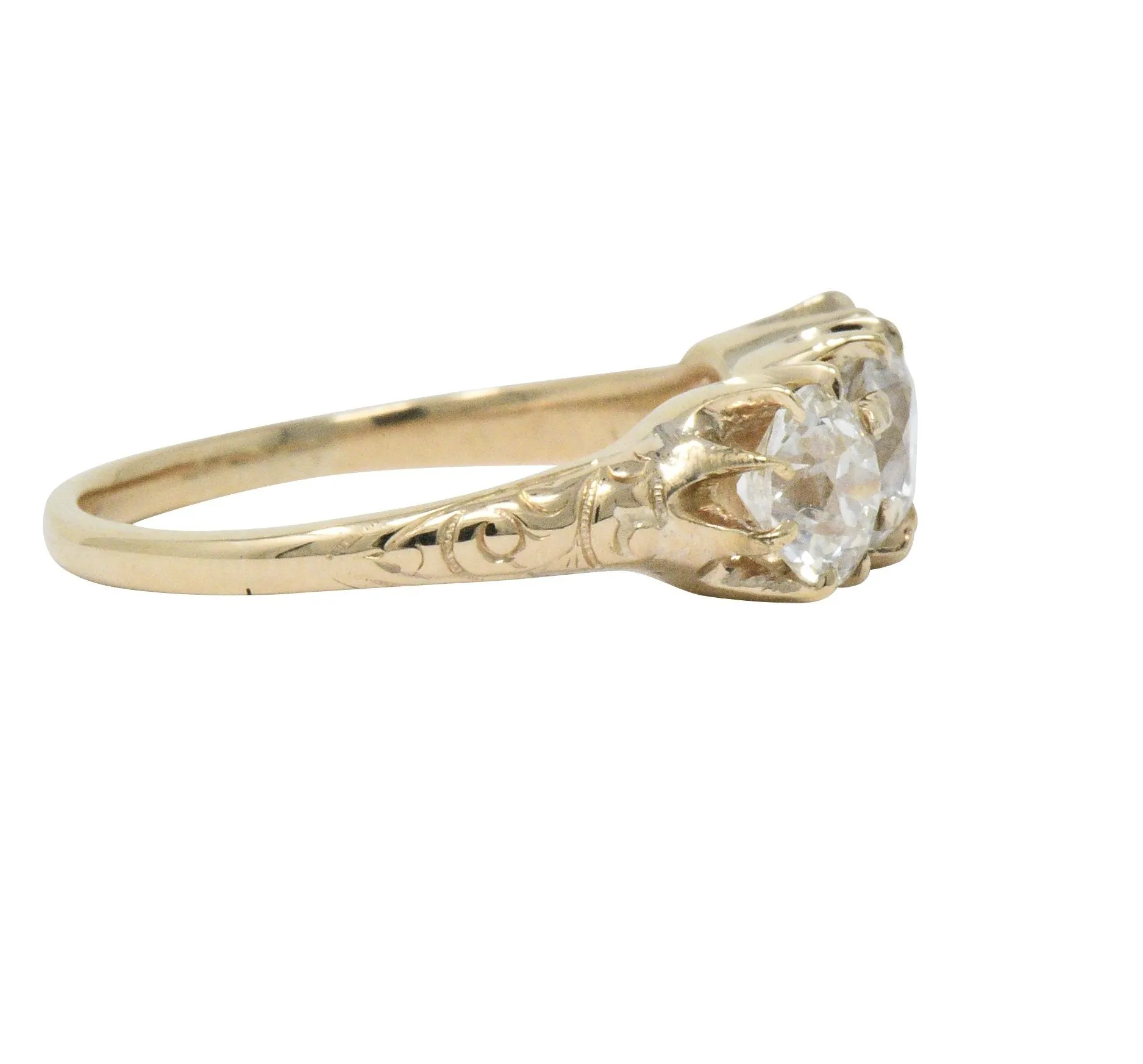 Victorian 1.65 CTW Diamond 14 Karat Gold Three Stone Ring