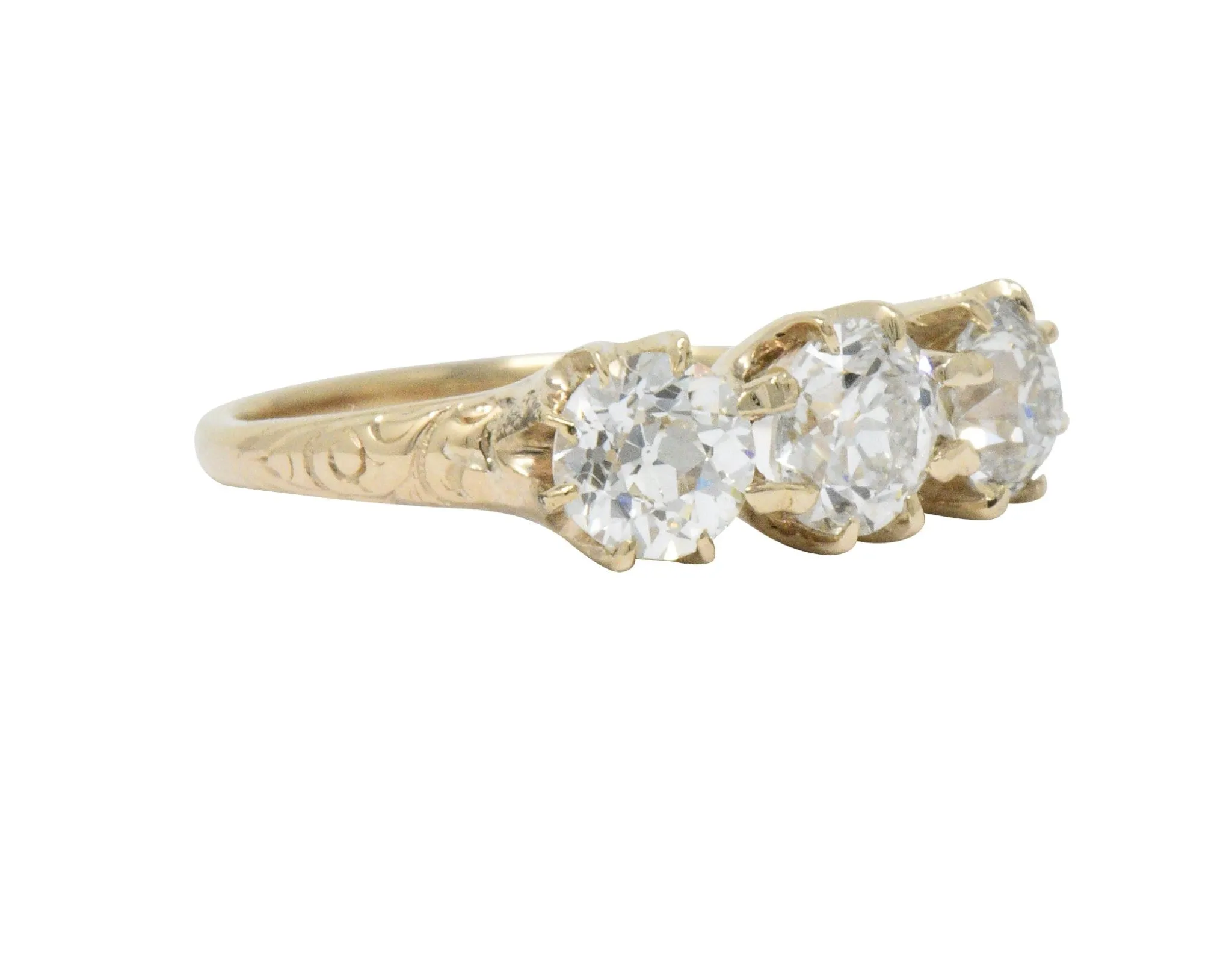 Victorian 1.65 CTW Diamond 14 Karat Gold Three Stone Ring