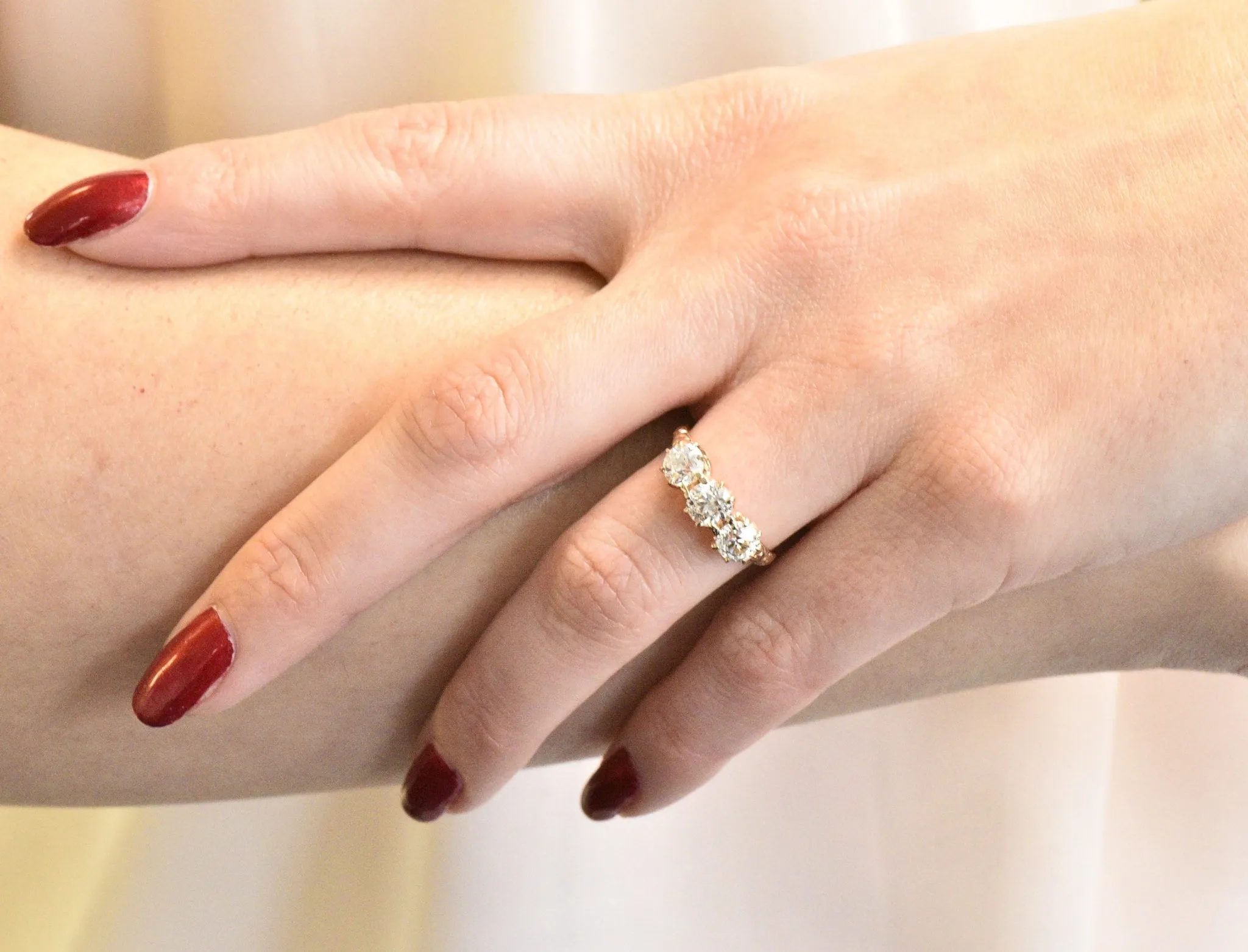 Victorian 1.65 CTW Diamond 14 Karat Gold Three Stone Ring