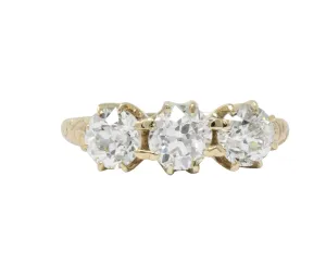 Victorian 1.65 CTW Diamond 14 Karat Gold Three Stone Ring
