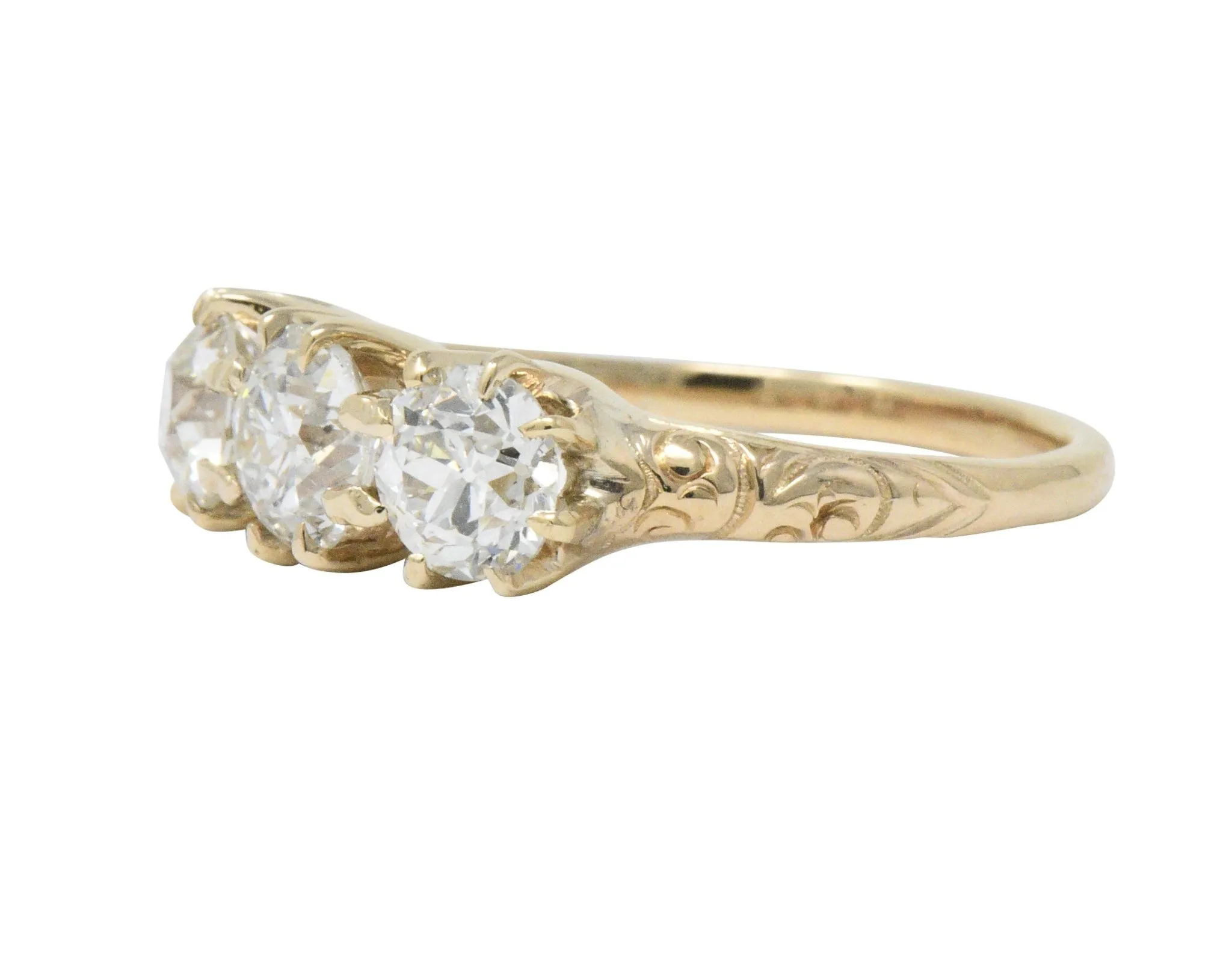Victorian 1.65 CTW Diamond 14 Karat Gold Three Stone Ring