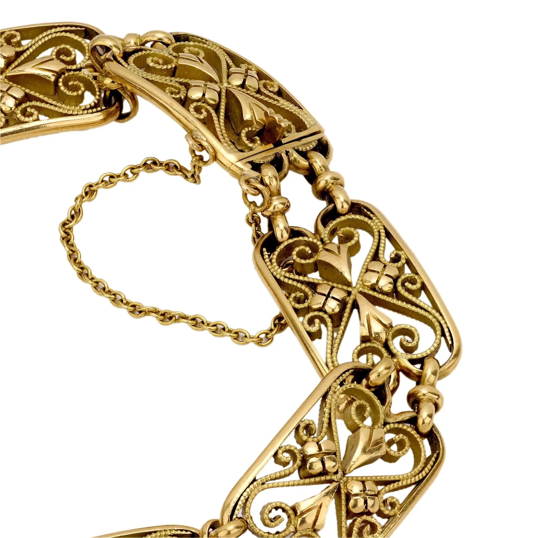 Victorian French 18k yellow gold fancy link bracelet
