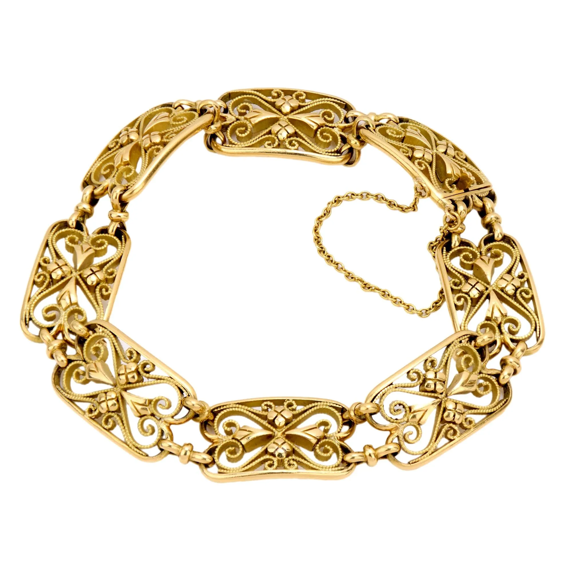 Victorian French 18k yellow gold fancy link bracelet