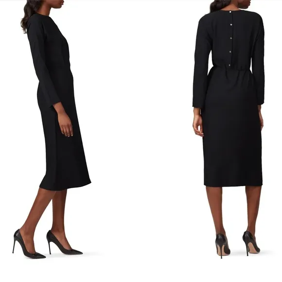 Vince Button Back Dress Long Sleeve Black XS