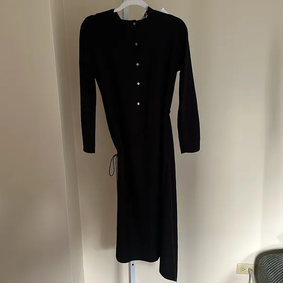 Vince Button Back Dress Long Sleeve Black XS