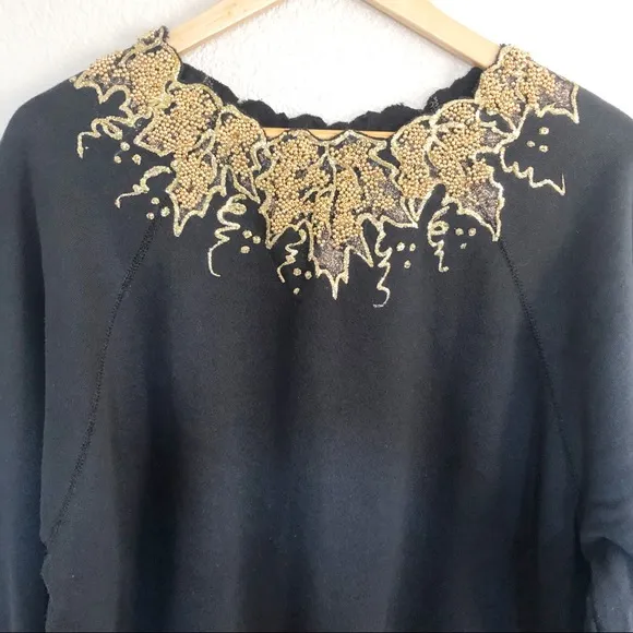 Vintage 90s Black Gold Sparkly Beaded Sweater M