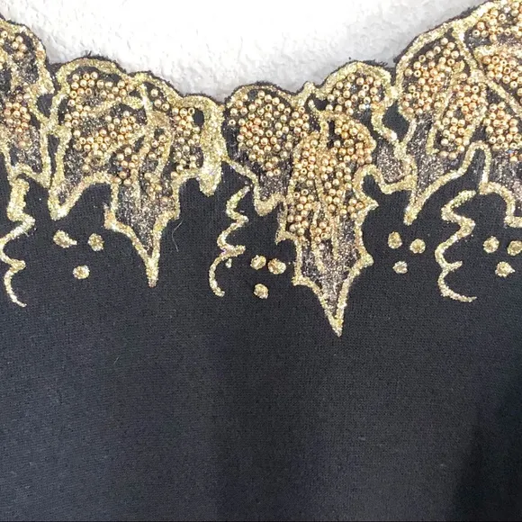 Vintage 90s Black Gold Sparkly Beaded Sweater M
