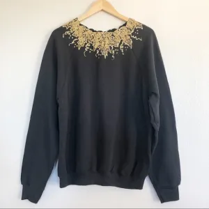 Vintage 90s Black Gold Sparkly Beaded Sweater M