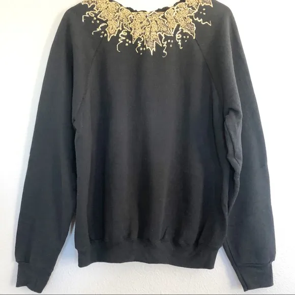 Vintage 90s Black Gold Sparkly Beaded Sweater M