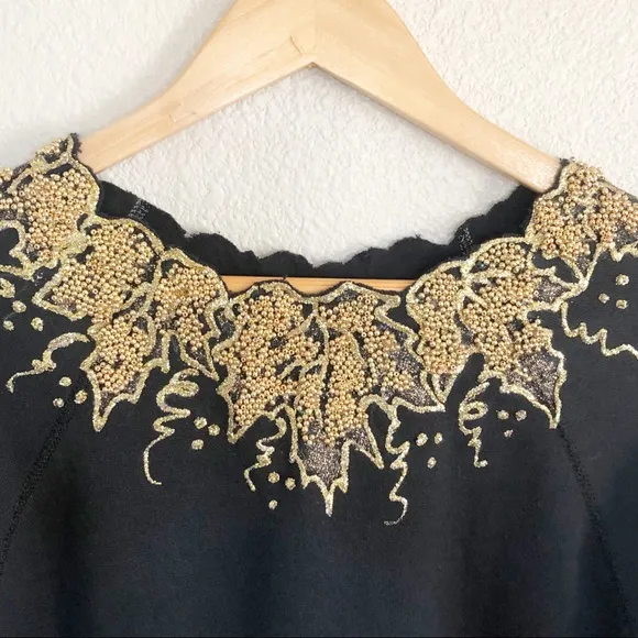 Vintage 90s Black Gold Sparkly Beaded Sweater M