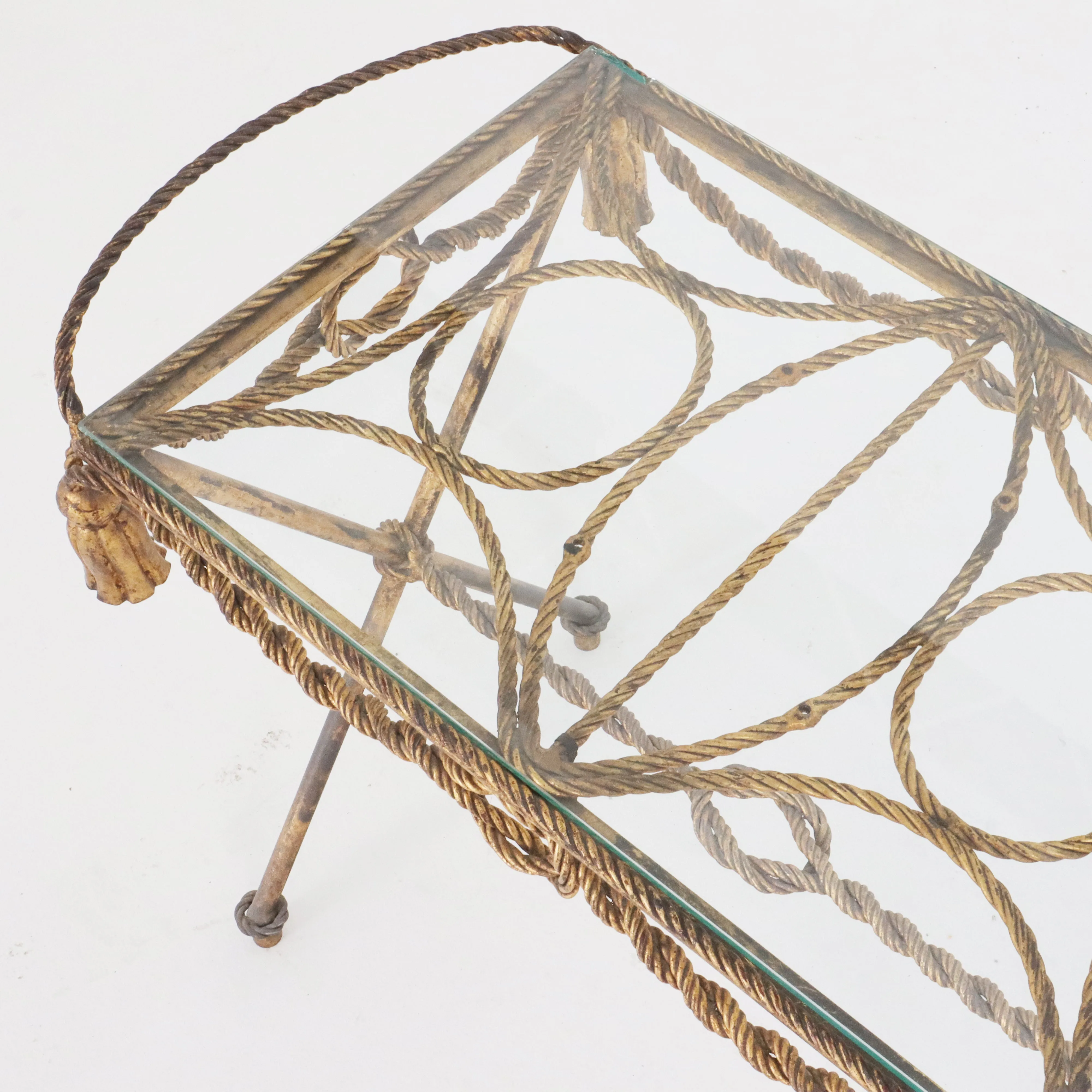 Vintage French Metal Gilded Table w/ Glass Top