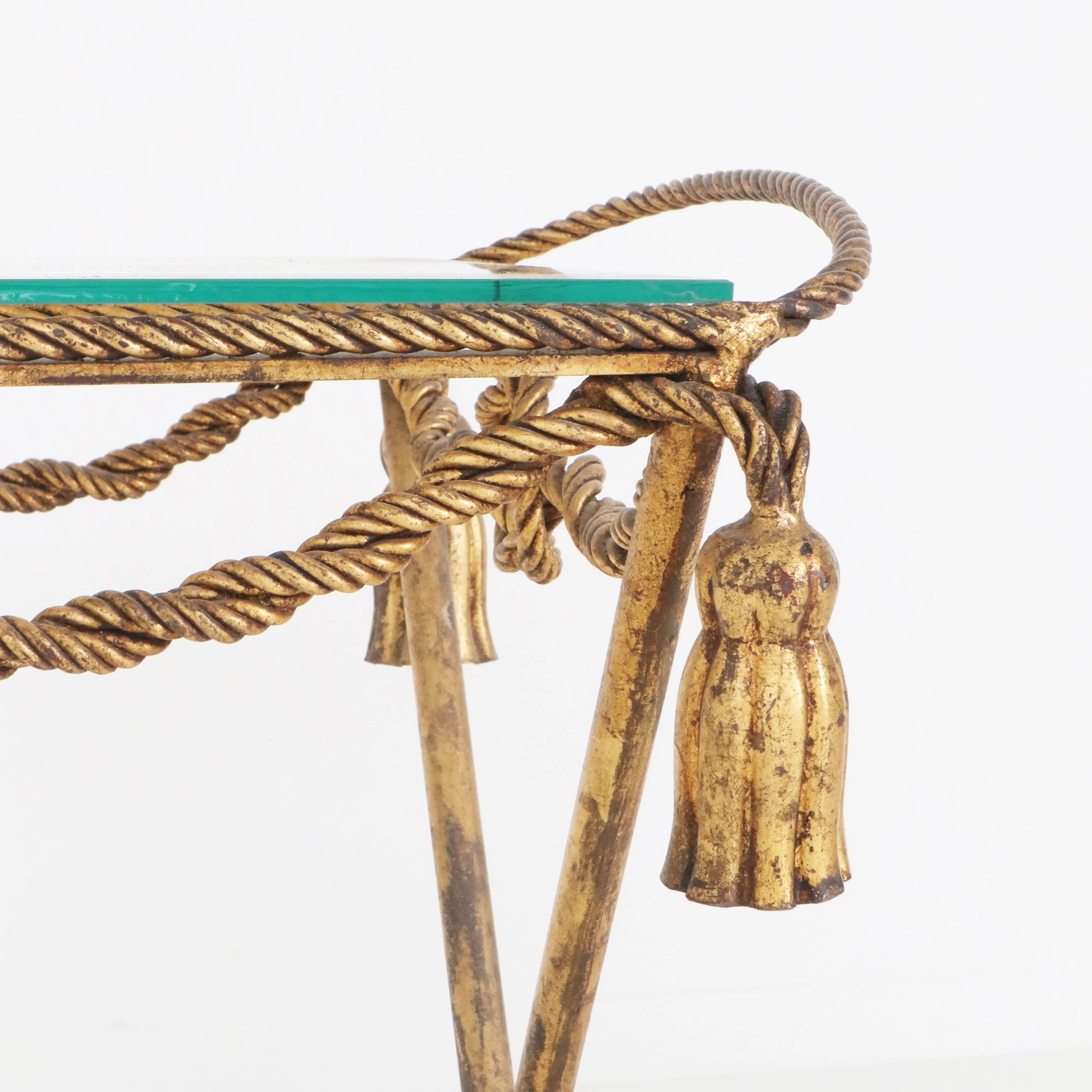 Vintage French Metal Gilded Table w/ Glass Top