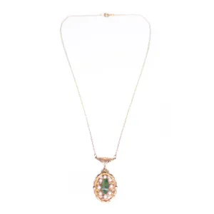 Vintage Gold Filled Jade and Seed Pearl Necklace