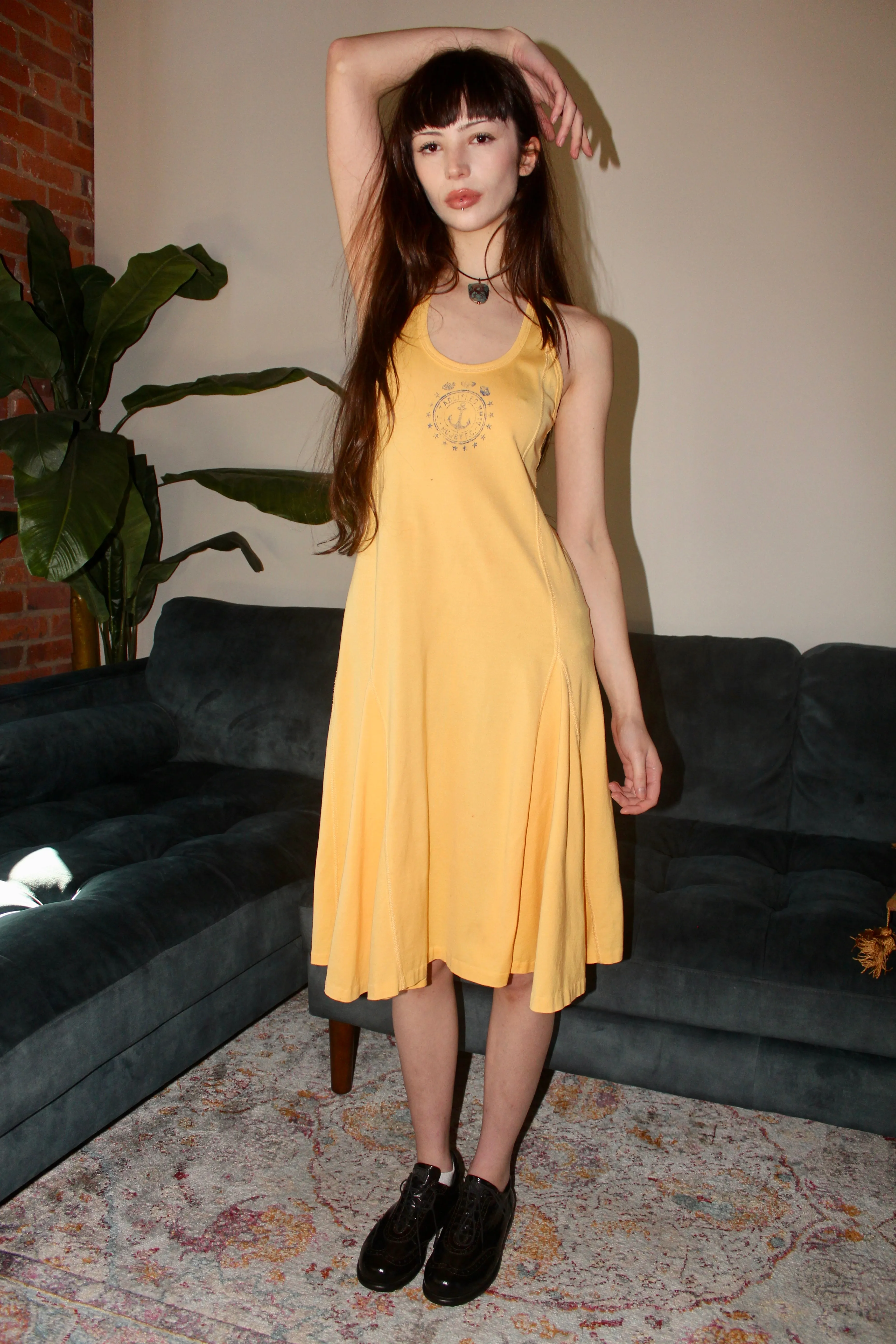 Vintage Mustard Yellow Swing Midi Dress (S-M)