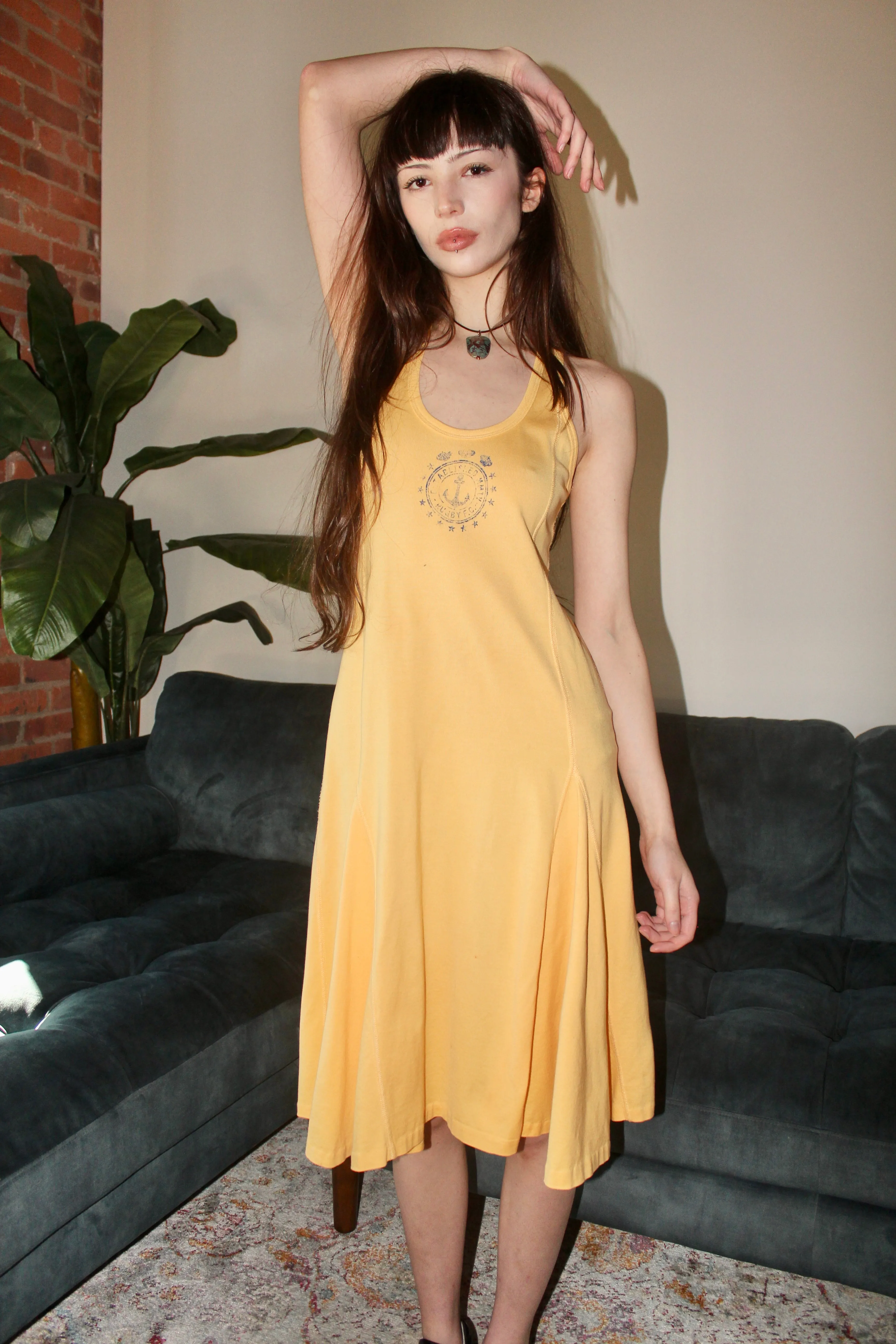 Vintage Mustard Yellow Swing Midi Dress (S-M)