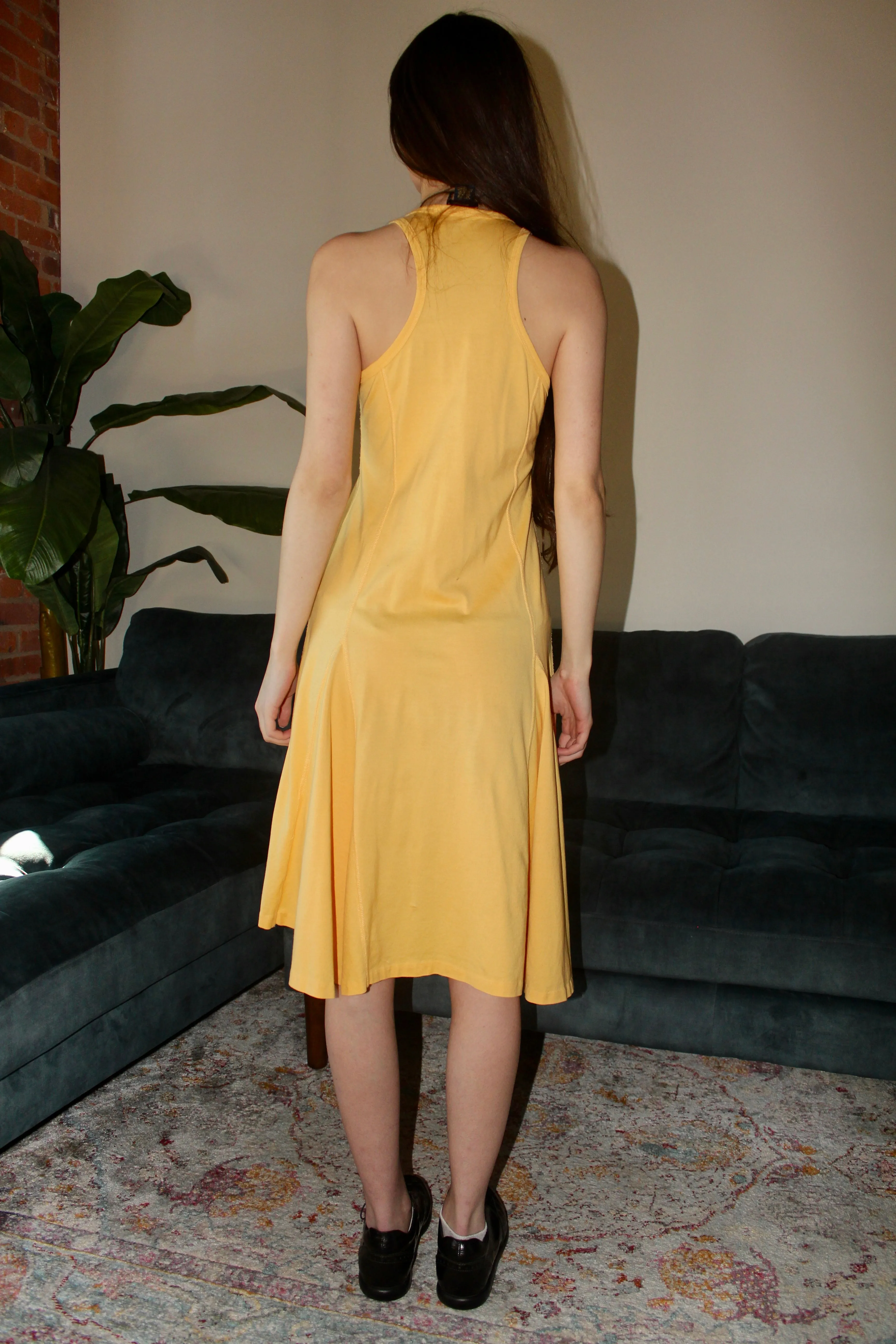 Vintage Mustard Yellow Swing Midi Dress (S-M)