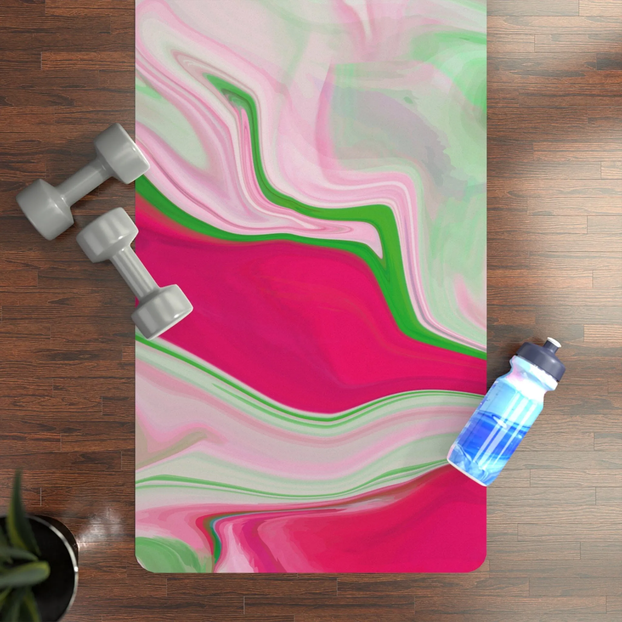 Watercolor  Pink and Green Personalized Rubber Yoga Mat