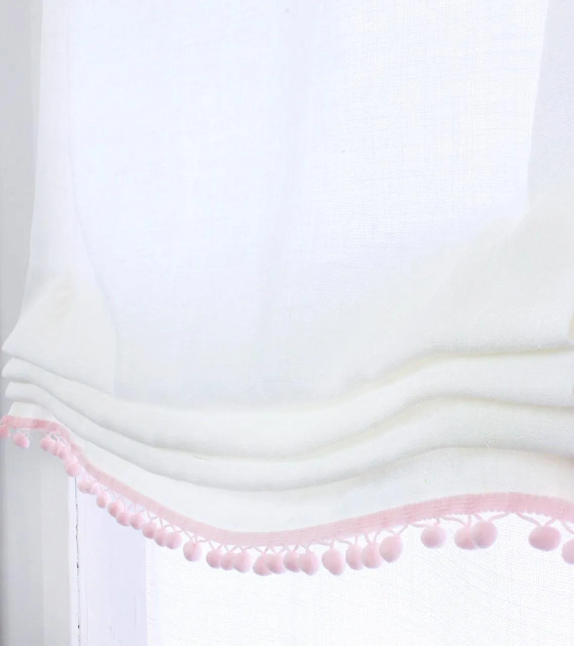 White Linen Relaxed Shade with Pink Pom Pom