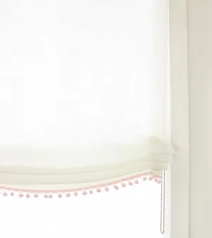 White Linen Relaxed Shade with Pink Pom Pom