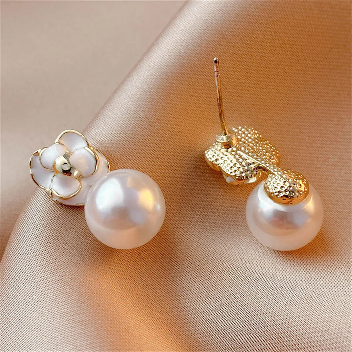 White Pearl & Enamel 18K Gold-Plated Flower Drop Earrings