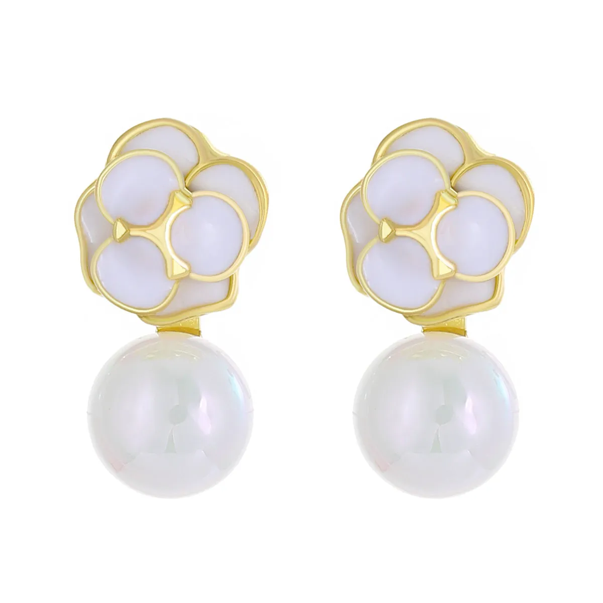 White Pearl & Enamel 18K Gold-Plated Flower Drop Earrings