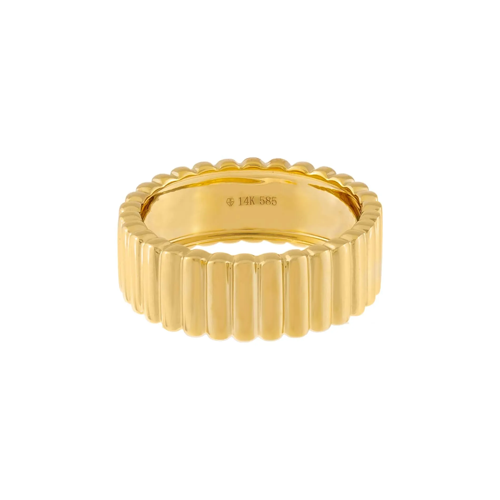 Wide Solid Ribbed Band 14K
