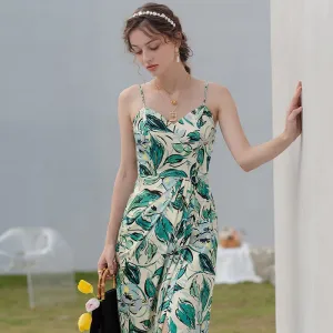 Women Deep V Neck Sexy Slit Dress