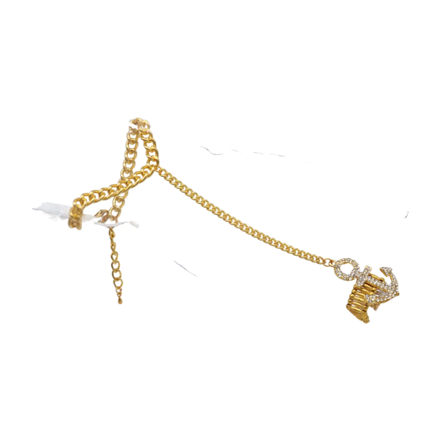 Women Gold Metal Hand Chain Wrist Bracelet Connected Anchor Ring