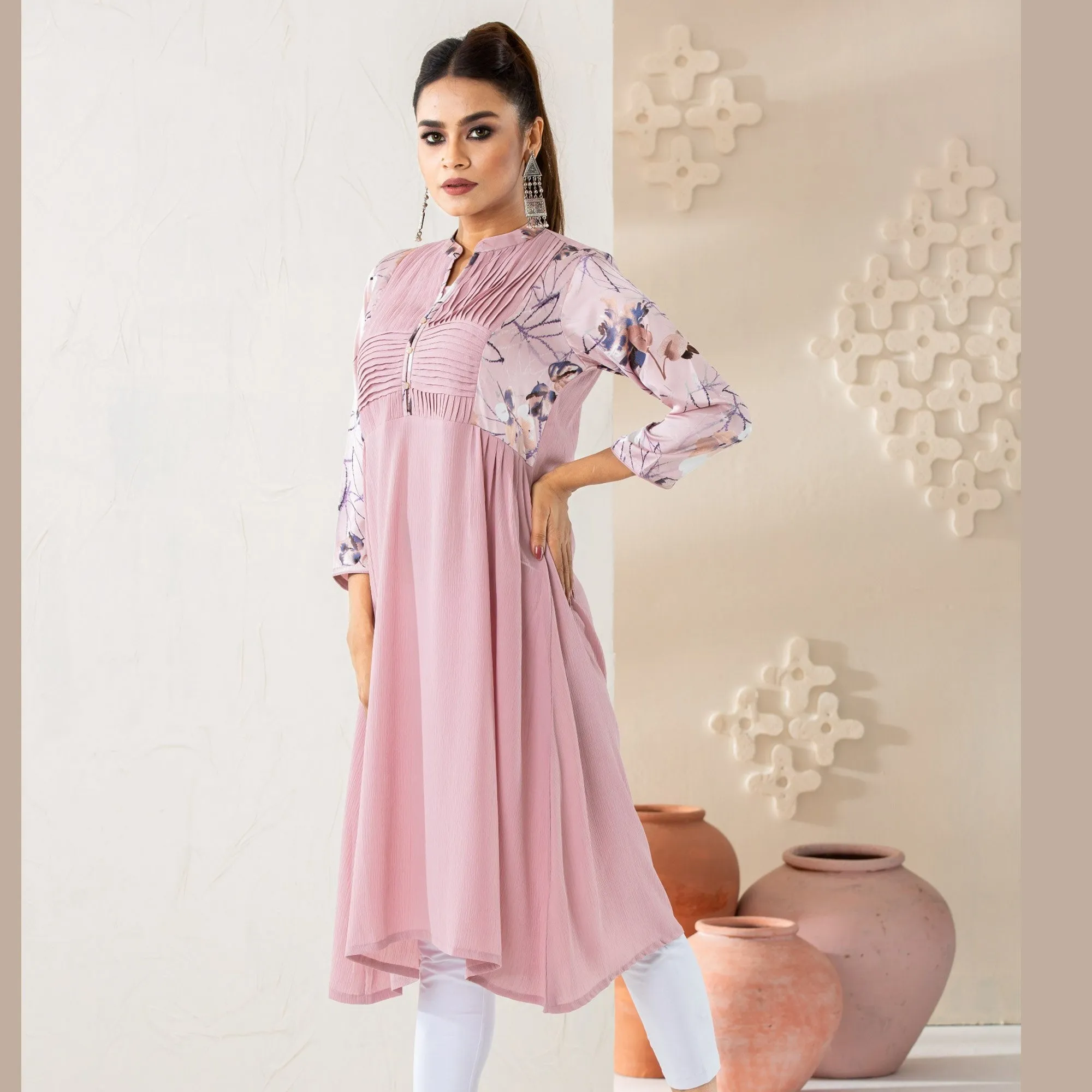 Women Light Pink Printed Kurti