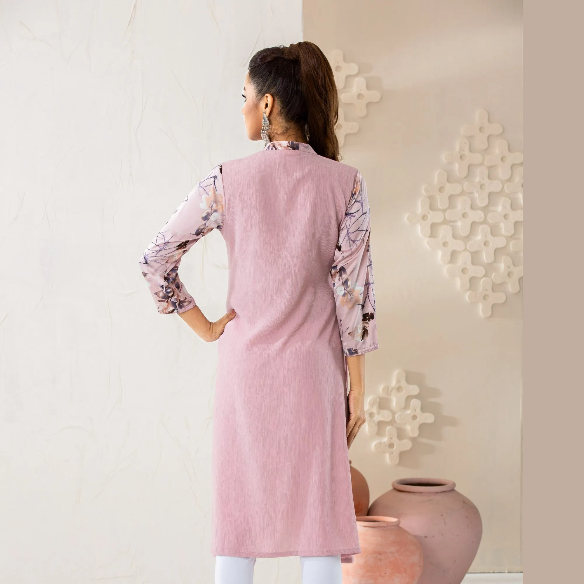Women Light Pink Printed Kurti