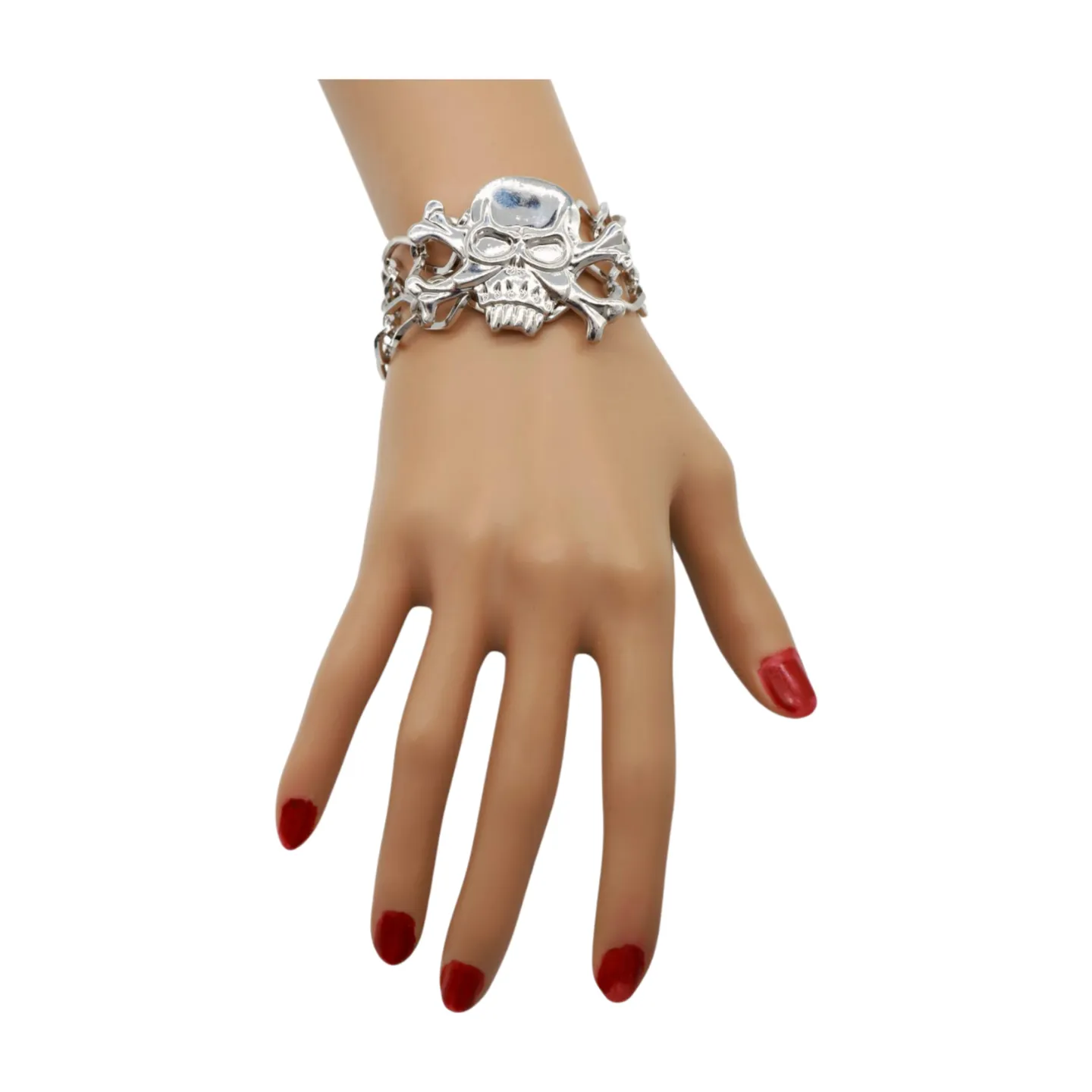 Women Silver Metal Bracelet Skeleton Skull Charm