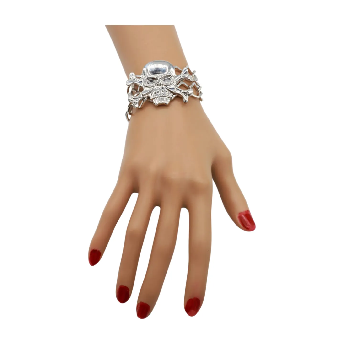 Women Silver Metal Bracelet Skeleton Skull Charm