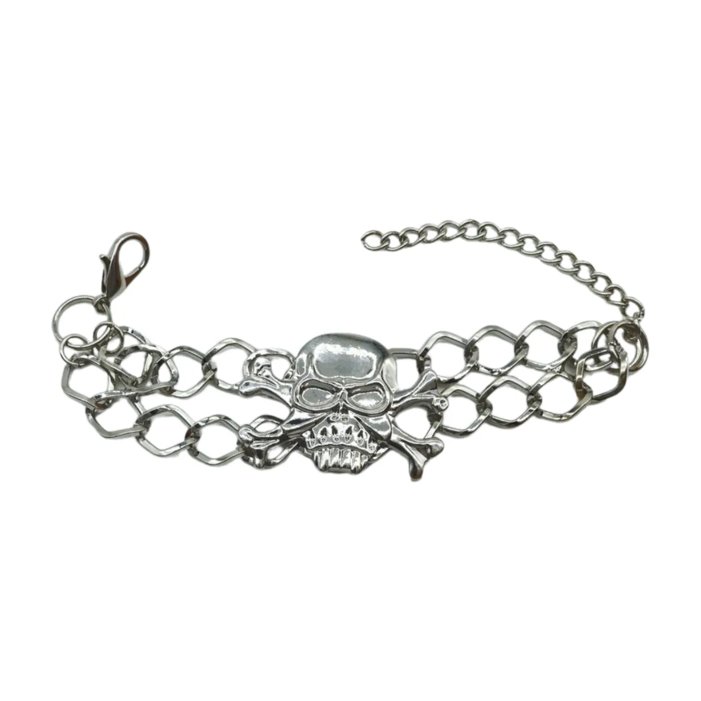 Women Silver Metal Bracelet Skeleton Skull Charm