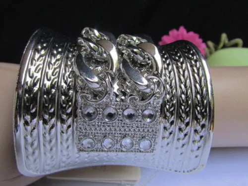 Women Silver Metal Bracelet Skeleton Skull Charm