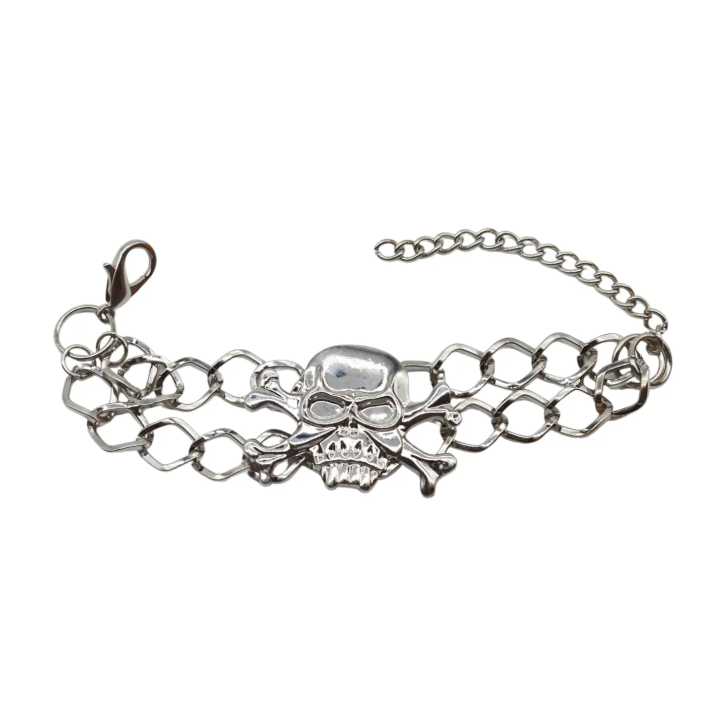 Women Silver Metal Bracelet Skeleton Skull Charm