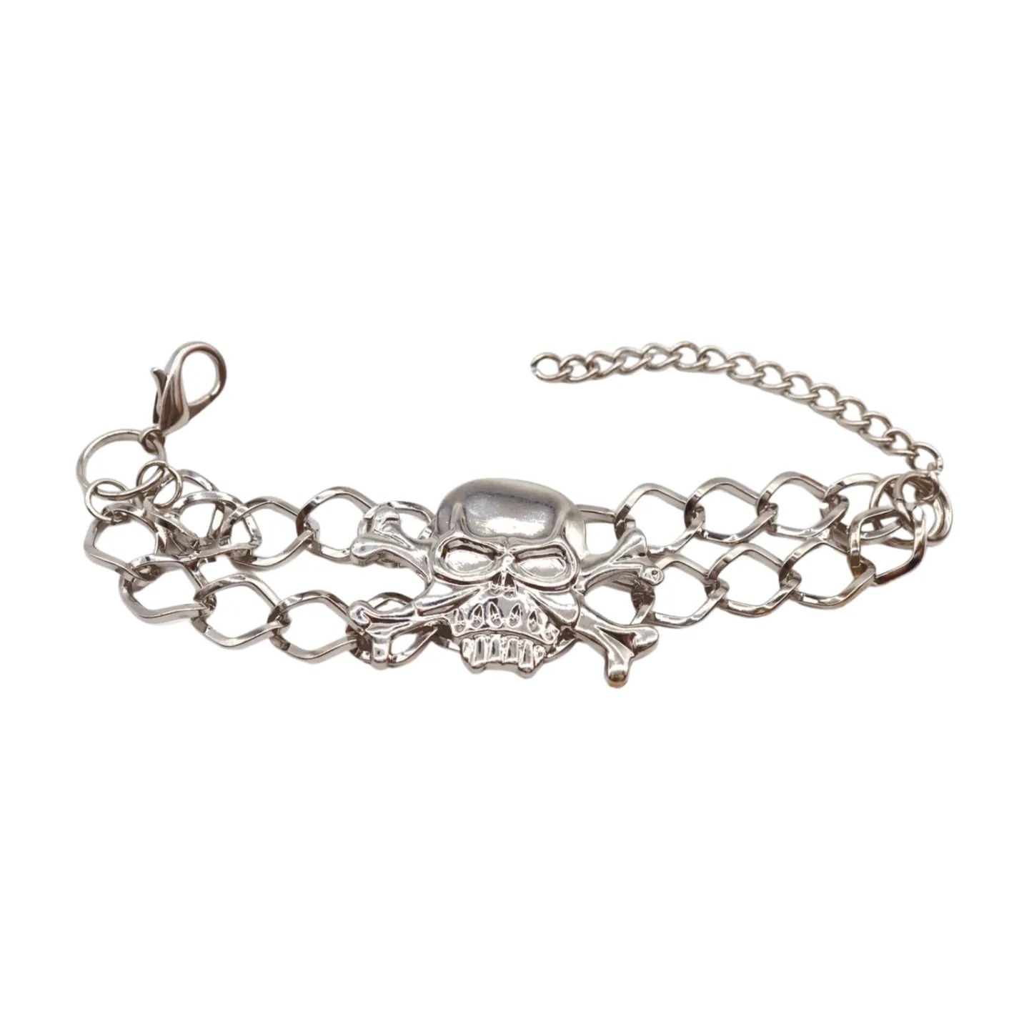 Women Silver Metal Bracelet Skeleton Skull Charm