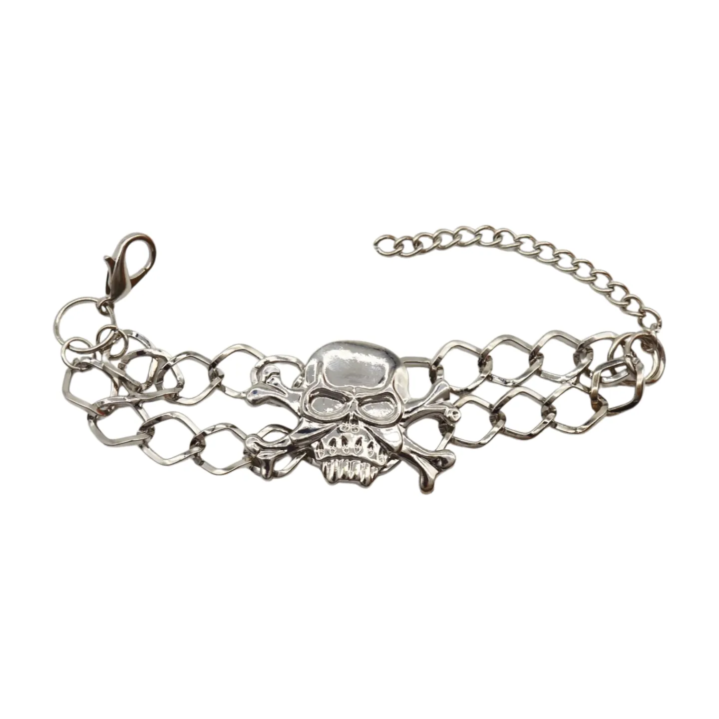 Women Silver Metal Bracelet Skeleton Skull Charm