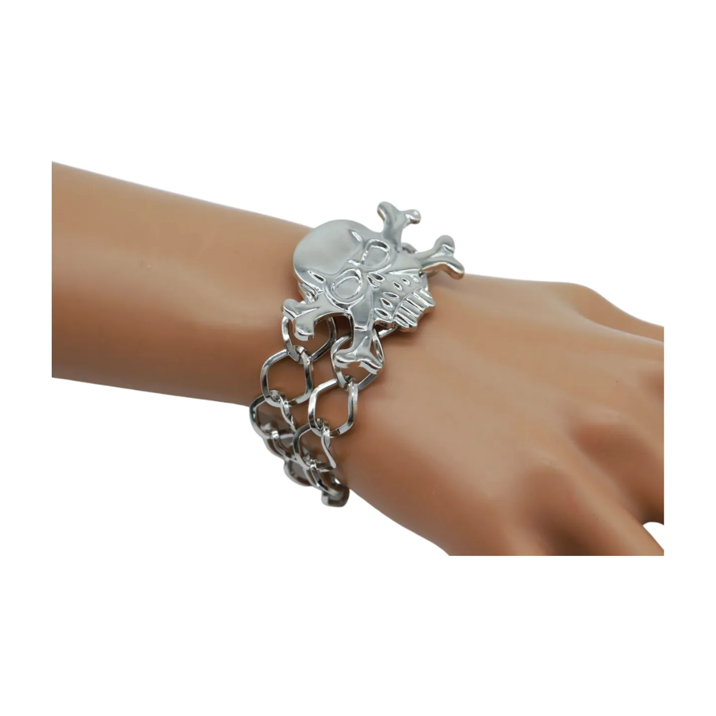 Women Silver Metal Bracelet Skeleton Skull Charm
