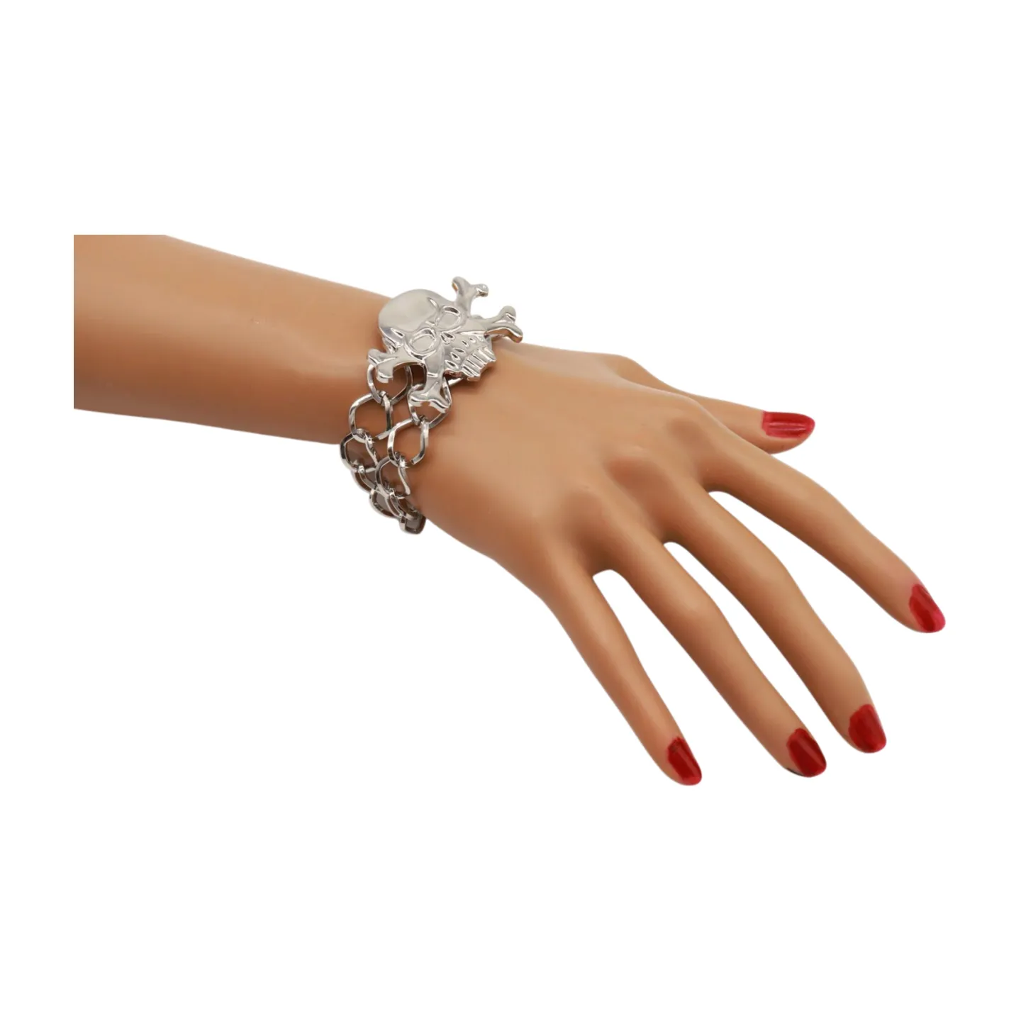 Women Silver Metal Bracelet Skeleton Skull Charm